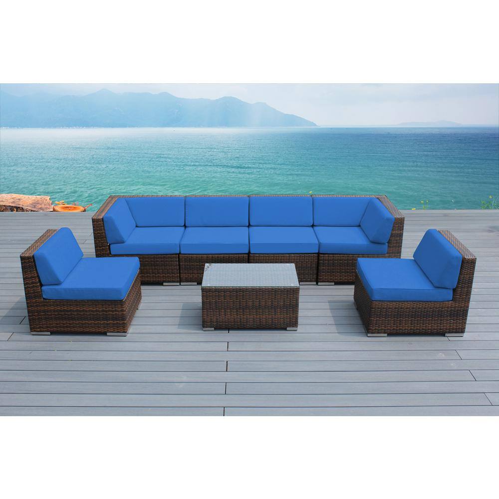 Ohana Mixed Brown 7-Piece Wicker Patio Seating Set with Supercrylic Blue Cushions price history on PriceWatchPro