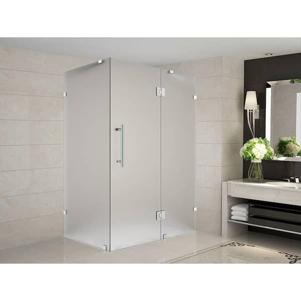 Aston Avalux 40 in. x 30 in. x 72 in. Completely Frameless Hinged Shower Enclosure with Frosted Glass in Stainless Steel