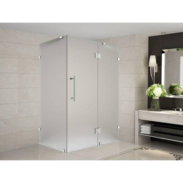 Aston Avalux 42 in. x 34 in. x 72 in. Completely Frameless Hinged Shower Enclosure with Frosted Glass in Stainless Steel