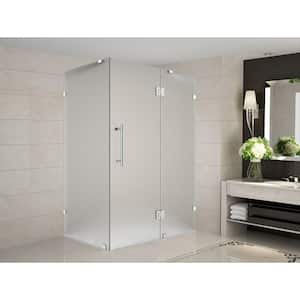 Avalux 42 in. x 38 in. x 72 in. Completely Frameless Hinged Shower Enclosure with Frosted Glass in Stainless Steel