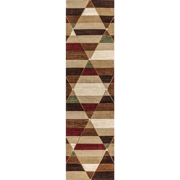 Kehoe Retro Diamonds Geometric Red/Brown/Cream 2 ft. x 8 ft. Runner Rug