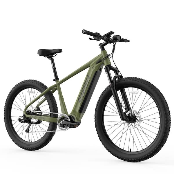 Wildaven 27.5 in. Electric Bike, Mid-Drive Mountain Ebike w/250-Watt Motor and 48-Volt/15AH Battery, Shimano 9 Speed-Matte Green