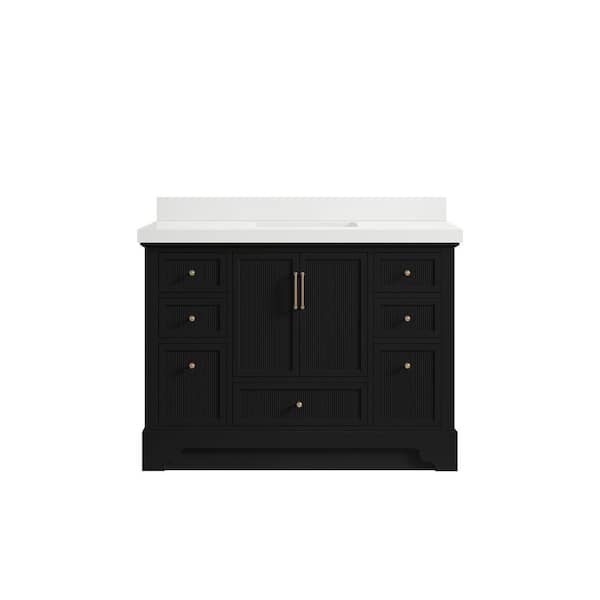 Willow Collections Alys 48 in. W x 22 in. D x 36 in. H Single Sink Bath Vanity in Black with 2 in. White Quartz Top