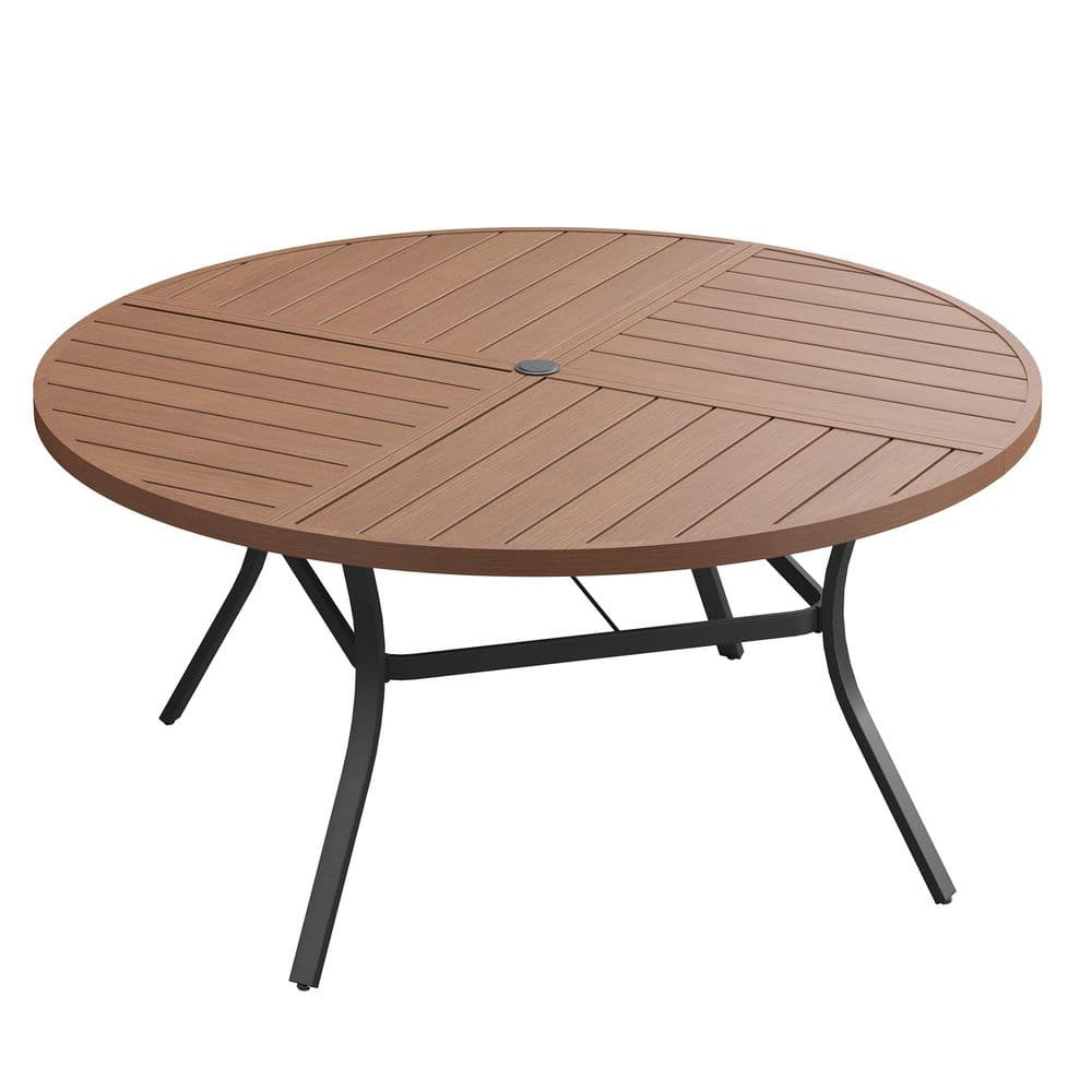 50 in. Walnut Round Outdoor Metal Patio Dining Table for 6, All-Weather Lawn Garden Table price history on PriceWatchPro