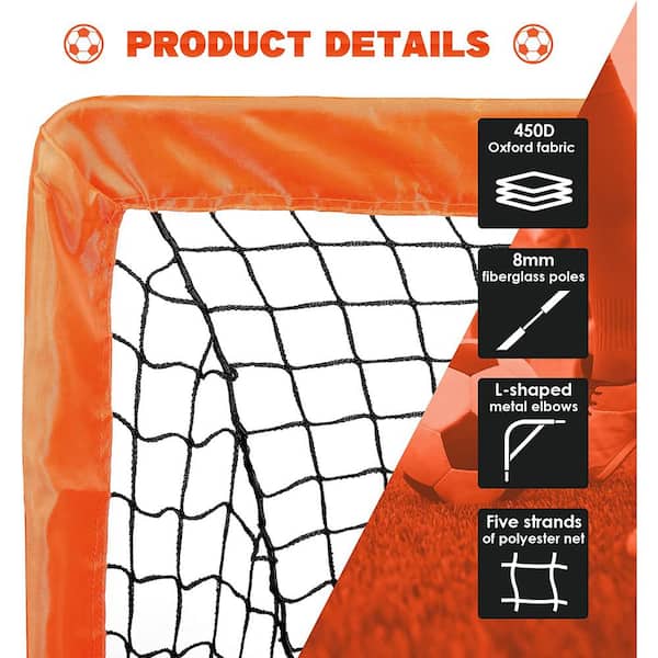 Tidoin Orange 4 ft. x 3 ft. Portable Soccer Goal Pop Up Folding Soccer Net  Comes with 2 Oxford Cloth Bags and 8 Stakes DHS-YDW1-367 - The Home Depot