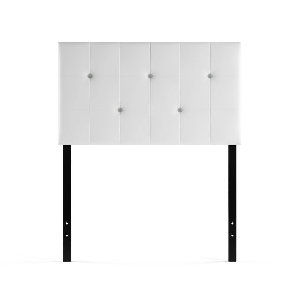 White Faux Leather Tufted Queen Headboard with Crystal Buttons