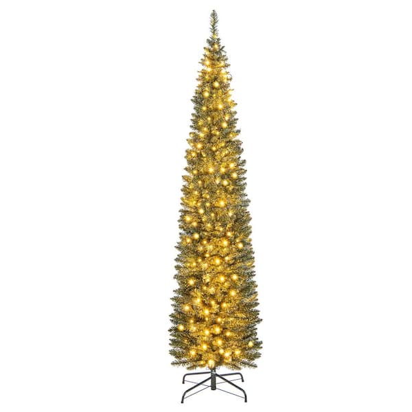 Costway 7 ft. PreLit 200 LED Lights Pencil Christmas Tree with 499 Branch Tips Party