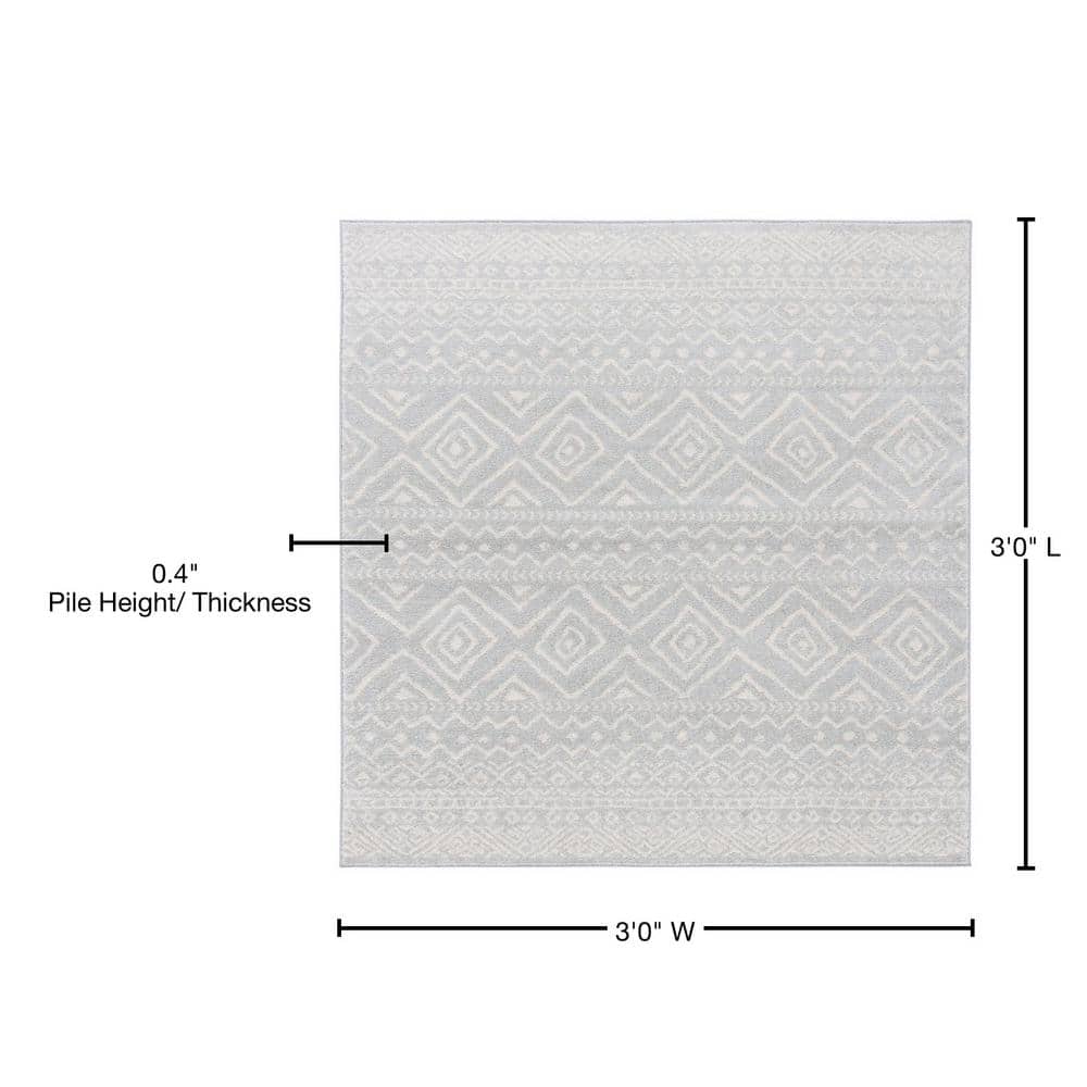Ivory and Light Grey Geometric Square Area Rug