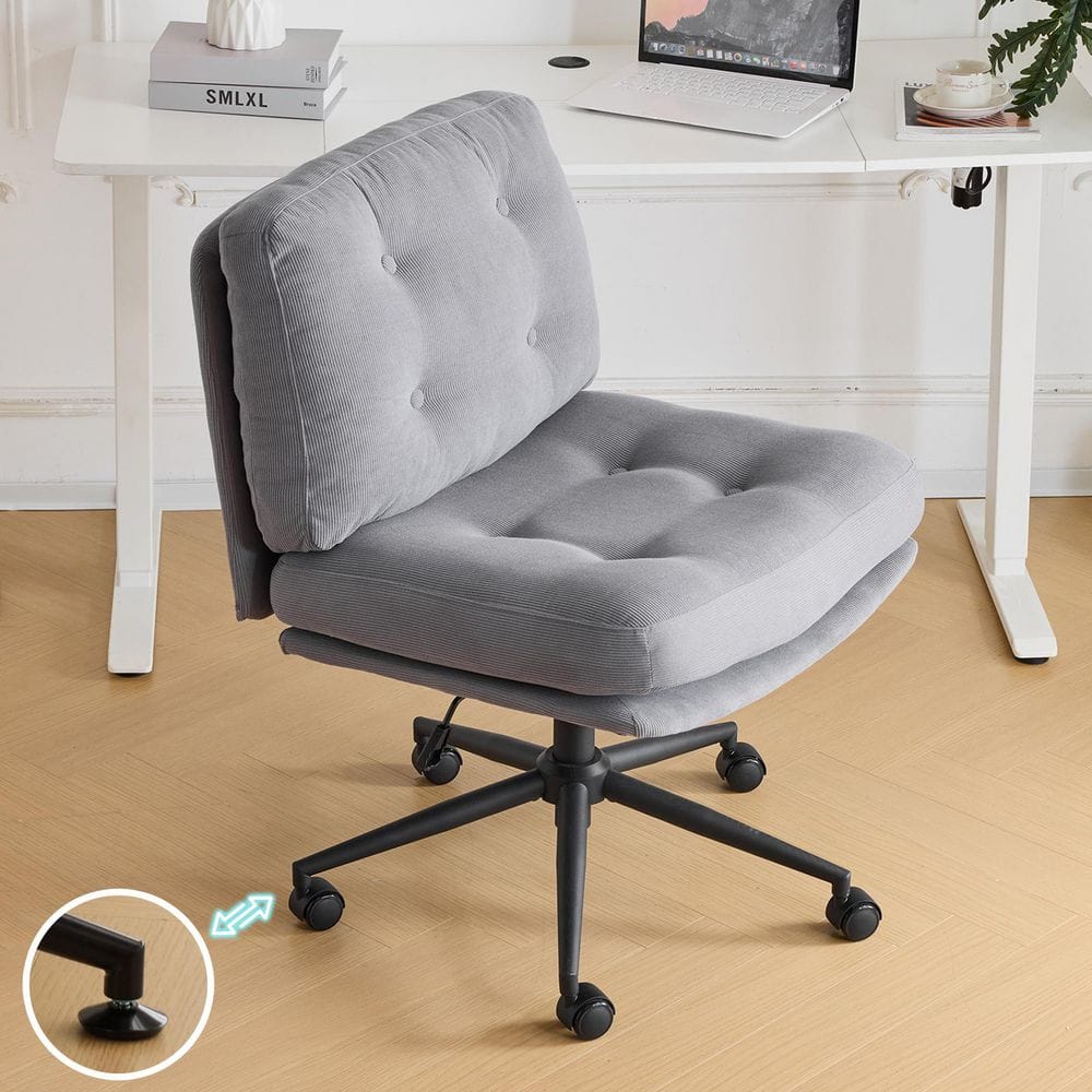 Velvet Fabric Adjustable Height Swivel Task Chair in Gray with Armless