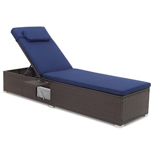 1-Piece Metal Outdoor Chaise Lounge with Cushion Guard Navy
