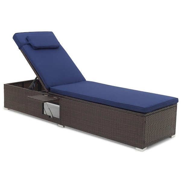Costway 1-Piece Metal Outdoor Chaise Lounge with Cushion Guard Navy