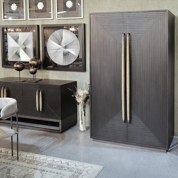 Tribal 46 in. Ebony Teak Wood Armoire Storage Cabinet by Mikel Welch