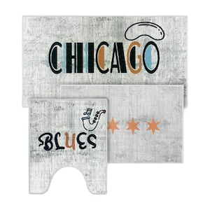 The US States Chicago Design Solid Background Cotton Non-Slip Washable Thin 3-Piece Bathroom Rugs Sets