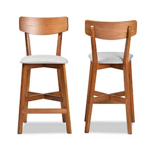 Cameron 26.8 in. Grey and Walnut Brown Counter Stool (Set of 2)