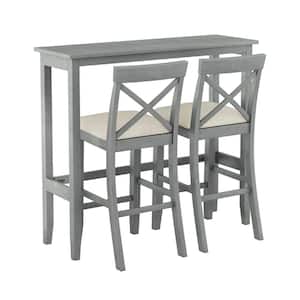 Farmhouse 3-Piece Gray Wood Top Bar Table Set