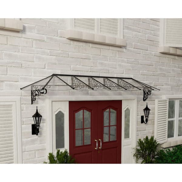 Lily 3 ft. x 14 ft. Black/Clear Door and Window Awning