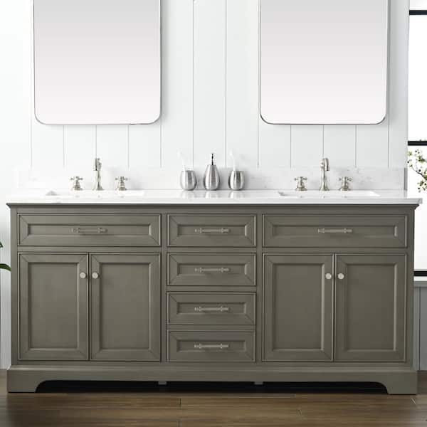Thompson 72 in. W x 22 in. D Bath Vanity in Silver Gray with Engineered Stone Vanity in Carrara White with White Sinks