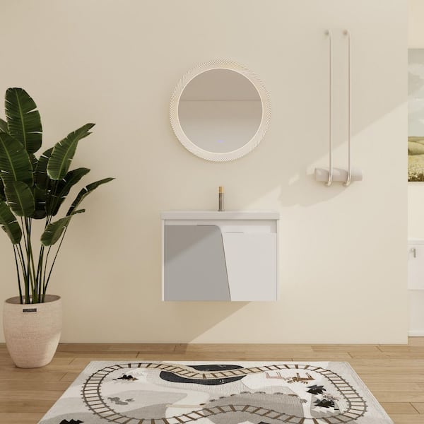 ARTCHIRLY 27.8 in. W x 18.5 in. D x 20.7 in. H Wall-Mounted Bath Vanity in White Gray with White Ceramic Vanity Top