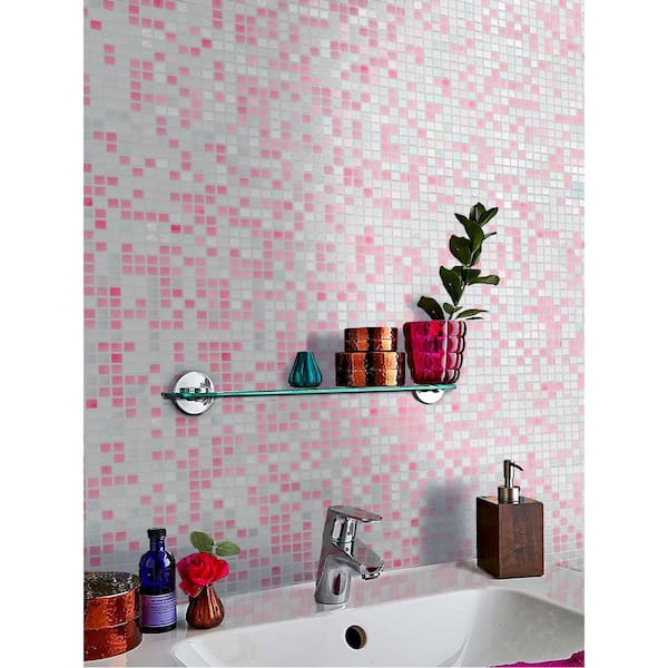 Mingles 11.6 in. x 11.6 in. Glossy White and Soft Pink Glass Mosaic Wall and Floor Tile (18.69 sq. ft./case) (20-pack)
