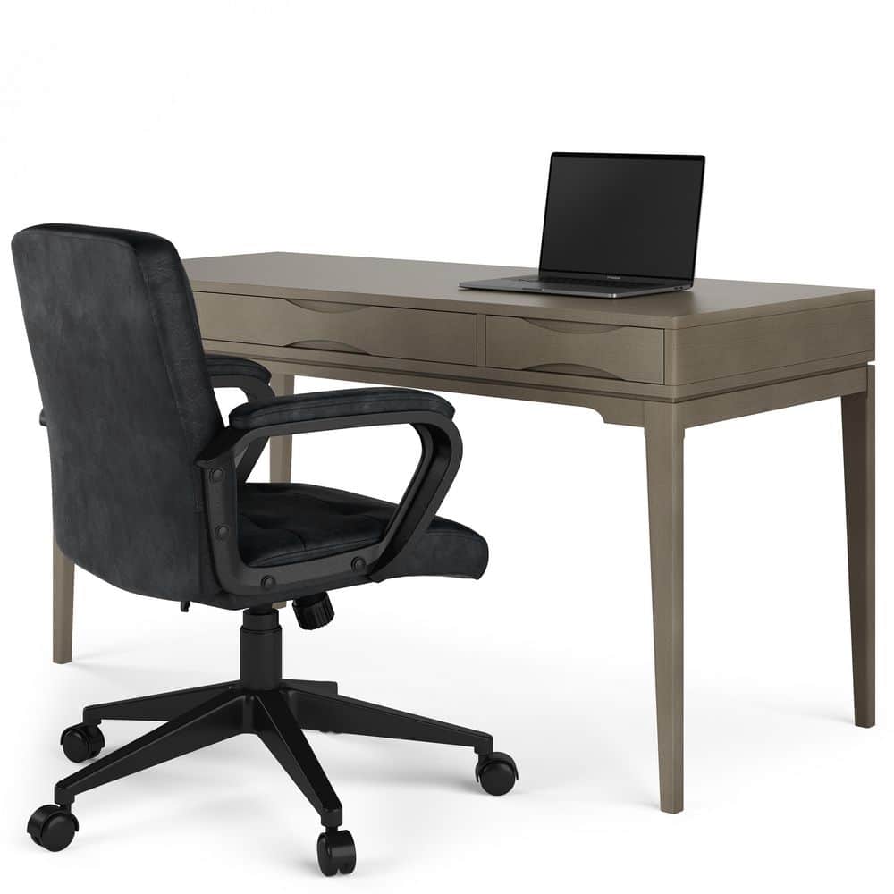 Generous Farmhouse Grey Solid Hardwood Desk with Keyboard Tray