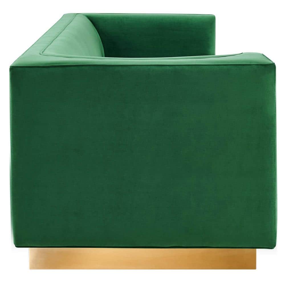 Emerald Green Velvet Sofa with Gold Base and Track Arms