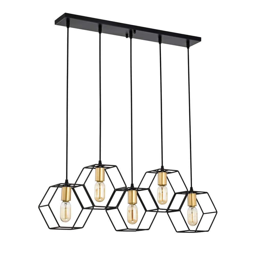 Berenice 33 in. 5-Light Indoor Matte Black and Satin Gold Semi Flush Mount Chandelier with Light Kit price history on PriceWatchPro