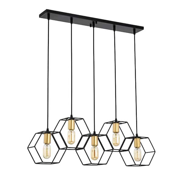 Warehouse of Tiffany Berenice 33 in. 5-Light Indoor Matte Black and Satin Gold Semi Flush Mount Chandelier with Light Kit