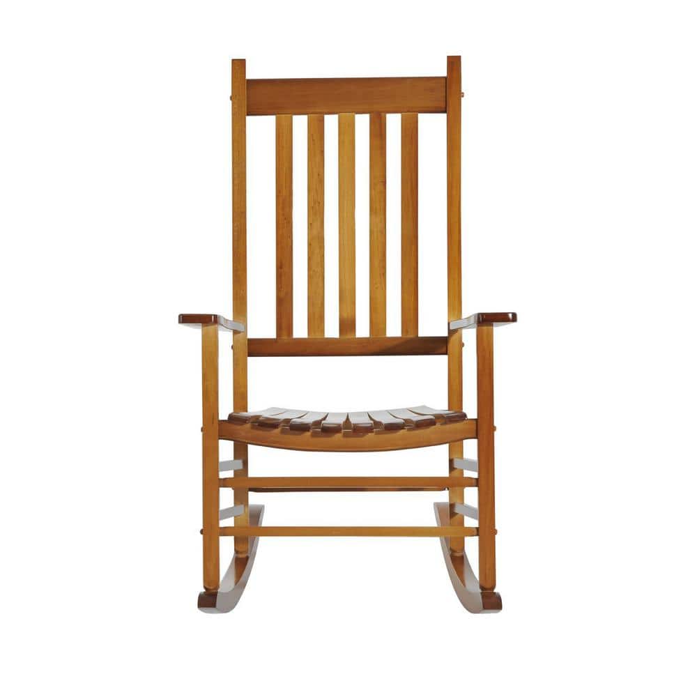 Natural Poplar Wood High Back Rocking Chair with Armrests
