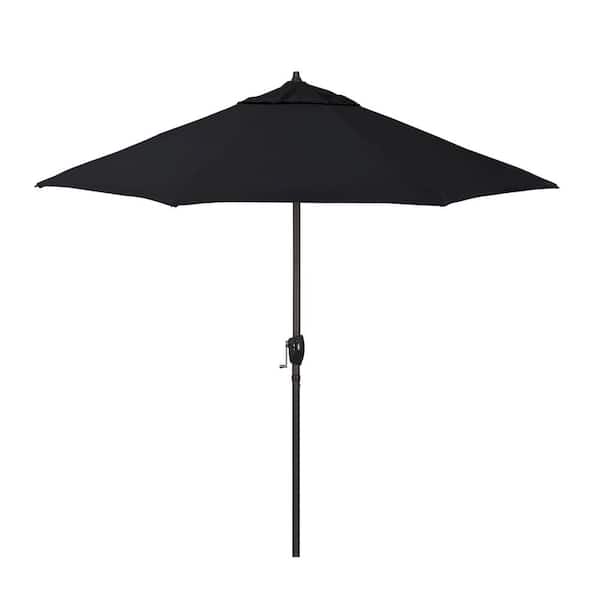 California Umbrella 9 ft. Bronze Aluminum Market Patio Umbrella with Fiberglass Ribs Crank Lift and Autotilt in Black Pacifica Premium