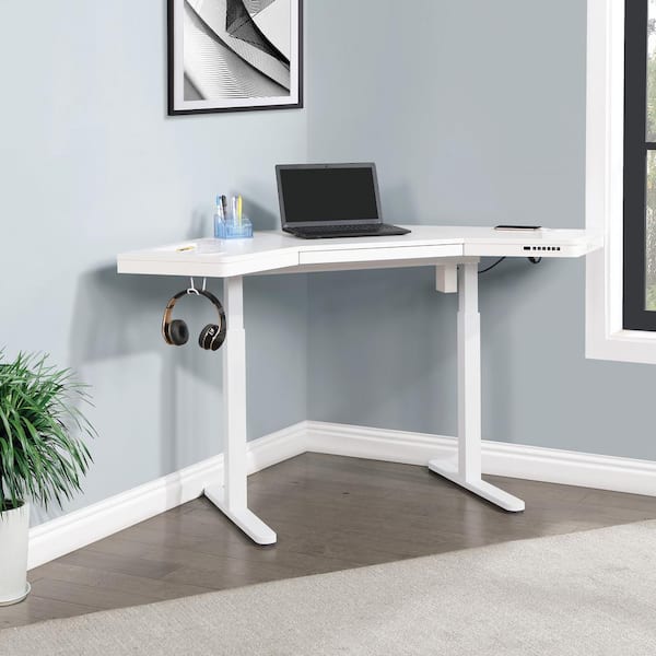 OSP Home Furnishings Stealth 48 in. White Engineered Wood Corner Sit-to-Stand Electric Height Adjustable Desk