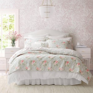 Melany 3-Piece Pink Cotton Full/Queen Quilt Set