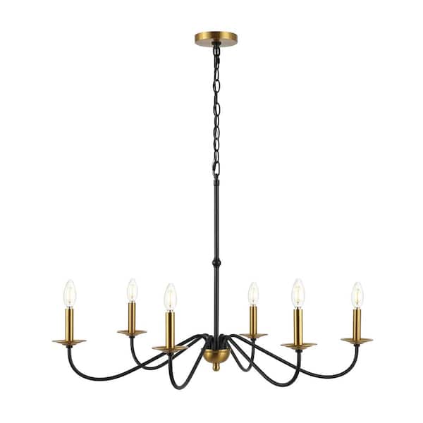 Wicklow 34.75 in. 6-Light Bohemian Farmhouse Iron LED Chandelier, Black/Brass Gold