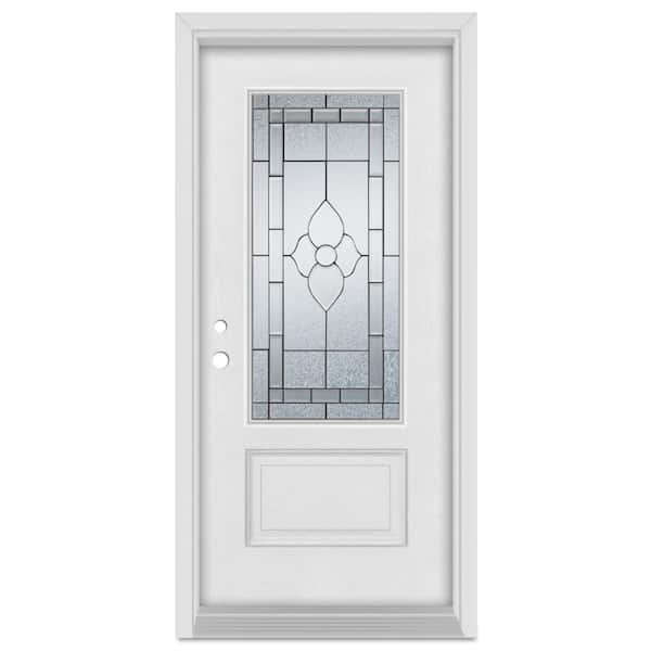 Stanley Doors 32 in. x 80 in. Traditional Right-Hand Patina Finished Fiberglass Mahogany Woodgrain Prehung Front Door