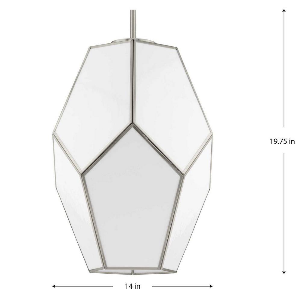 Latham Brushed Nickel Geometric Pendant Light with White Art Glass
