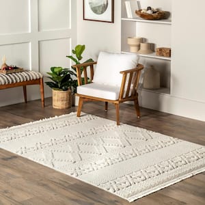 Ruby Solid Moroccan High/Low Tasseled Beige 5 ft. 3 in. x 7 ft. 7 in. Area Rug