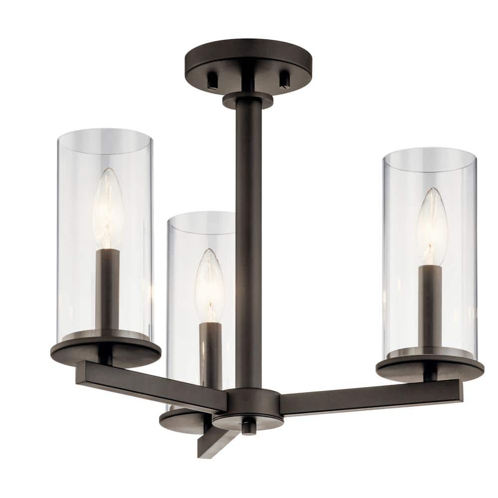 Mini Bronze 18" Transitional 3-Light Ceiling Candle Chandelier
