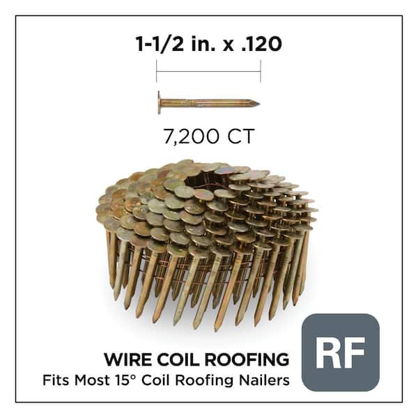 1-1/2 in. x 0.120-Gauge Electro Galvanized Smooth Shank Wire Coil Roofing Nails (7200 Per Box)