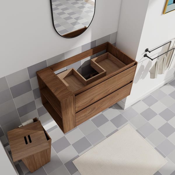 35.19 in. W. x 17.94 in. D x 18.88 in. H Wall Mounted Plywood Bath Vanity Cabinet without Top in Brown Oak