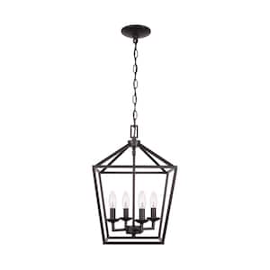 Weyburn 4-Light Bronze Farmhouse Chandelier Light Fixture with Caged Metal Shade