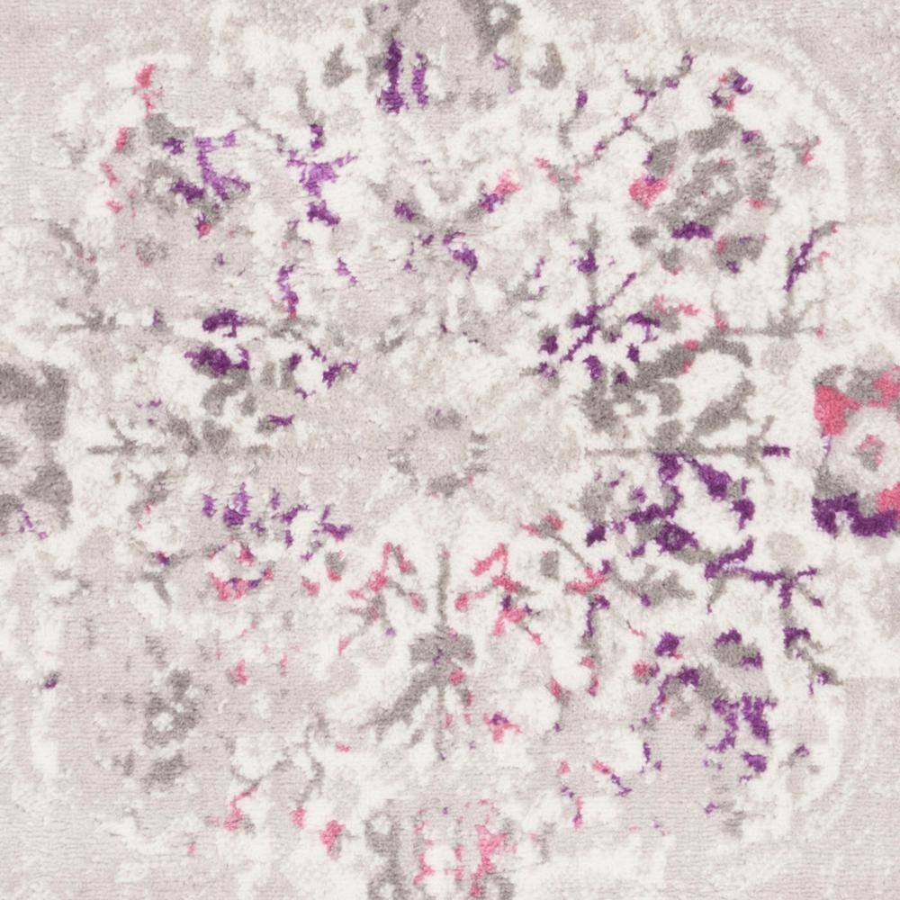 Grey and Pink Floral Synthetic 4' x 6' Area Rug