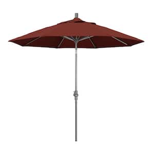 9 ft. Hammertone Grey Aluminum Market Patio Umbrella with Collar Tilt Crank Lift in Henna Sunbrella