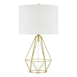 Winfield 23 in. 1-Light Gold Indoor Geometric Metal Table Lamp with Fabric Lamp Shade