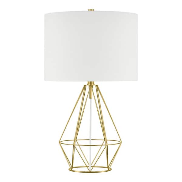 Hampton Bay Winfield 23 in. 1-Light Gold Indoor Geometric Metal Table Lamp with Fabric Lamp Shade