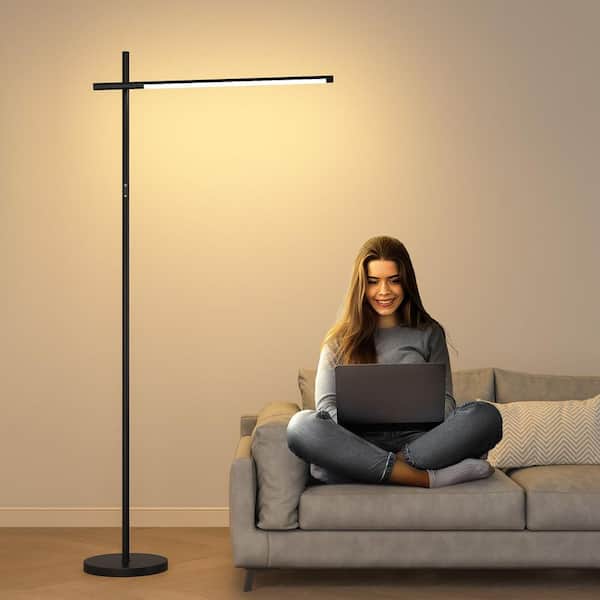BIBIVIS 67 in. 360° Black Rotating Head Standard LED Corner Floor