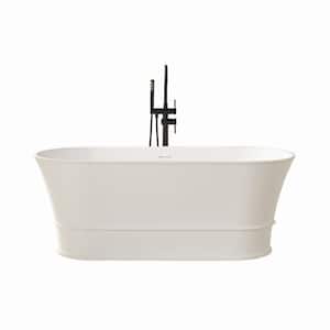59 in. x 28 in. Freestanding Oval Soaking Stone Resin Bathtub in Glossy White with Pure White Overflow and Pop Up Drain