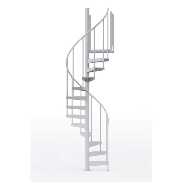 Mylen STAIRS Condor White Interior 42in Diameter, Fits Height 127.5in - 142.5in, 2 36in Tall Platform Rails Spiral Staircase Kit