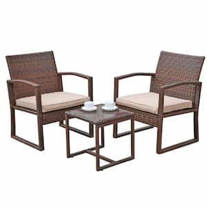 Patiorama 3-Pieces Wicker Outdoor Patio Furniture Set with Brown Cushions