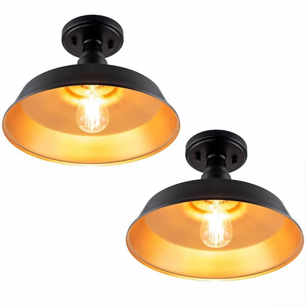 12 in. 1-Light Oil Rubbed Bronze Semi-Flush Mount Ceiling Light Fixture with Metal Shade (2-Pack)