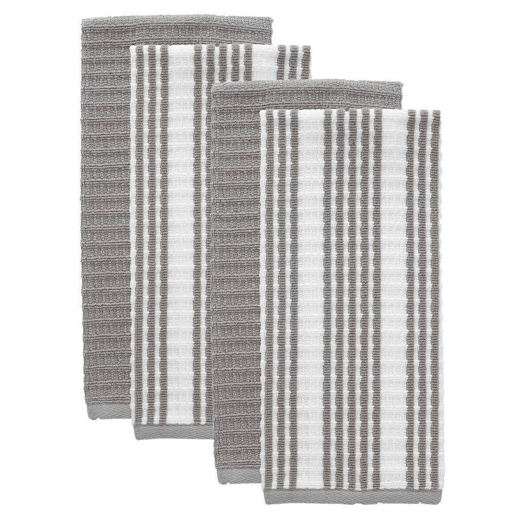 RITZ T-fal Grey Solid and Stripe Cotton Waffle Terry Kitchen Towel (Set ...