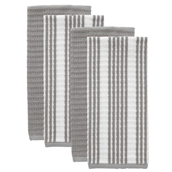RITZ T-fal Grey Solid and Stripe Cotton Waffle Terry Kitchen Towel (Set of 4)